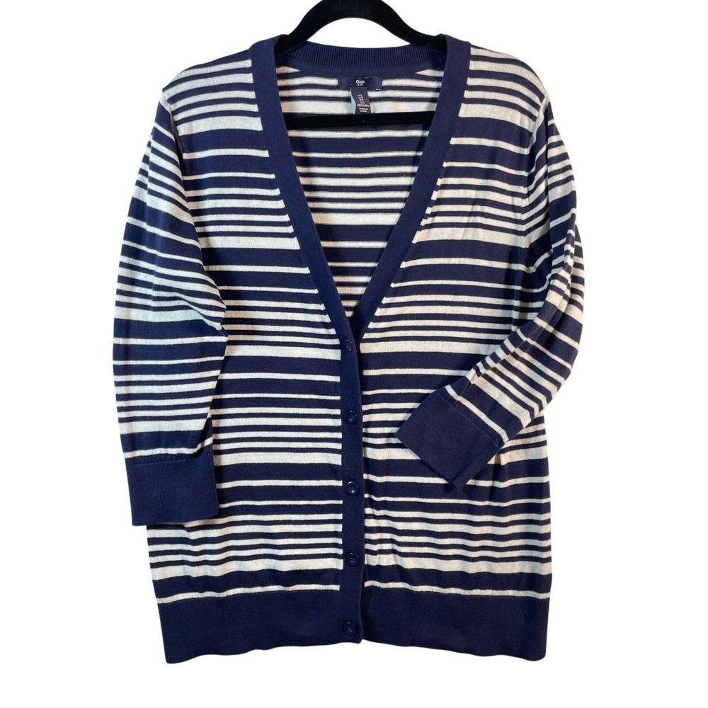 nautical‎ striped cardigan cotton L coastal grandmother preppy fall 90s stripes